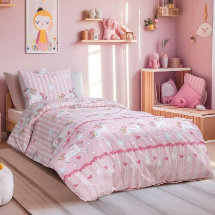 Beauty Home Σετ παιδικά σεντόνια   μονά με λάστιχο Lore Art 6237 105x200+30 Ροζ  Beauty 