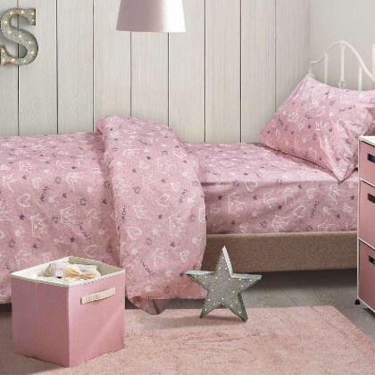Beauty Home Σετ παιδικά σεντόνια   μονά με λάστιχο Princess Art 6214 100x200+30 Ροζ  Beauty 
