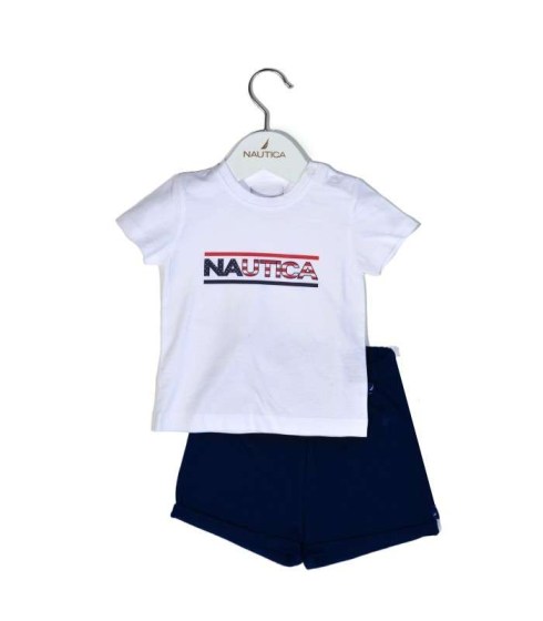 Nautica Des.10 Σετ T-Shirt & Shorts Jersey White/Navy 68cm 3-6 μηνών Omega Home