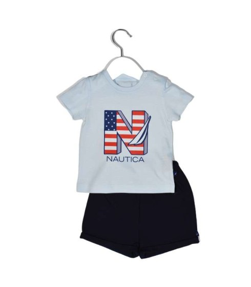 Nautica Des.11 Σετ T-Shirt & Shorts Jersey Light Blue / Navy 68cm 3-6 μηνών Omega Home