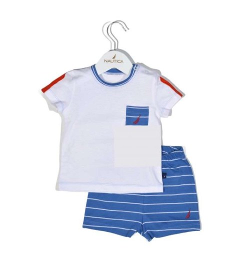 Nautica Des.11 Σετ T-Shirt & Shorts Jersey Organic Μπλε Ριγέ 68cm Omega Home