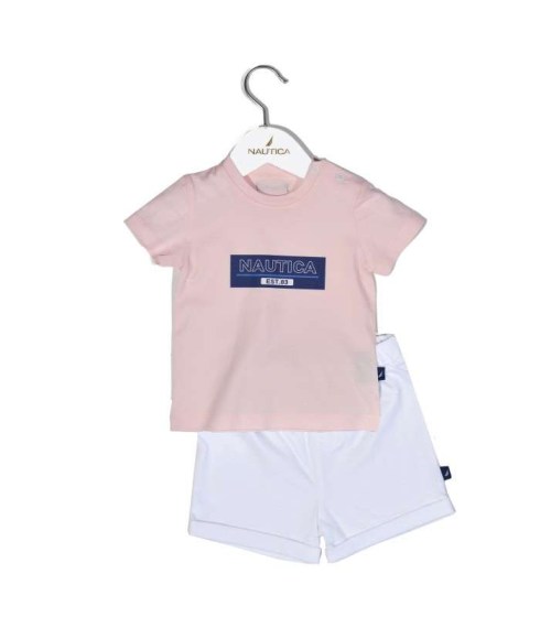 Nautica Des.12 Σετ T-Shirt & Shorts Jersey Pink/White 68cm 3-6 μηνών Omega Home