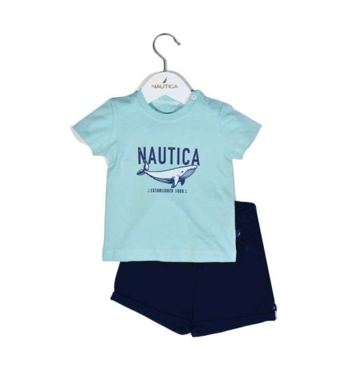 Nautica Des.13 Σετ T-Shirt & Shorts Jersey Mint/Navy 86cm 12-18 μηνών Omega Home
