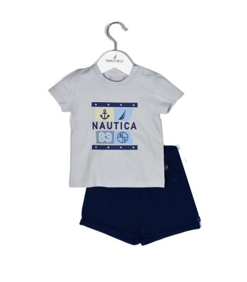 Nautica Des.15 Σετ T-Shirt & Shorts Jersey Grey/Navy 68cm 3-6 μηνών Omega Home