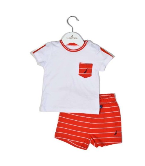 Nautica Des.16 Σετ T-Shirt & Shorts Jersey Organic Κόκκινο Ριγέ 68cm Omega Home