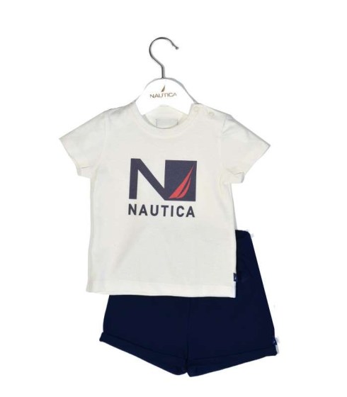 Nautica Des.17 Σετ T-Shirt & Shorts Jersey Ecru/Navy 68cm 3-6 μηνών Omega Home