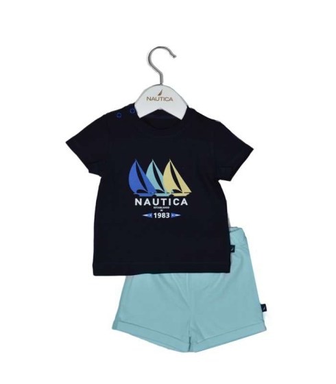 Nautica Des.18 Σετ T-Shirt & Shorts Jersey Navy/Mint 68cm 3-6 μηνών Omega Home