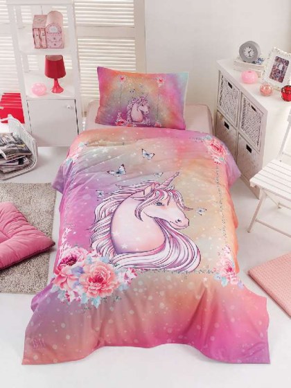Παιδικό Σετ πάπλωμα μονό Unicorn Art 6114 160x240 Ροζ  Beauty Home