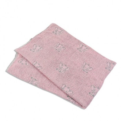Πλεκτή κουβέρτα ζακάρ-ροζ με ελεφαντάκια Abo
