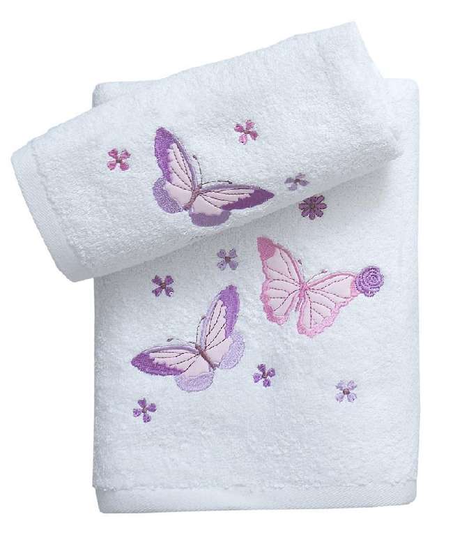 Παιδικές Πετσέτες Viopros Σετ 2 Τεμ 50×80, 70×140 Πεταλούδα Λευκό 40054